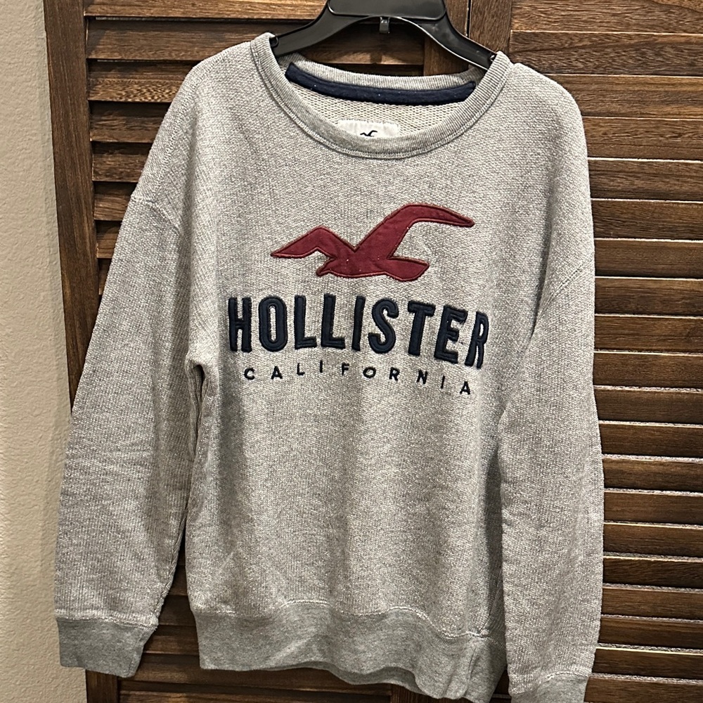 Hollister Gray and Red Crewneck Sweater